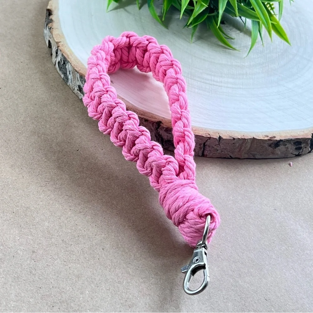 Boho Macrame Wristlet Hot Pink Keychain